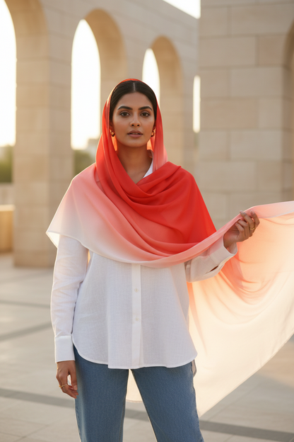 Sunset Blush — HIBA Ombre Georgette Scarf