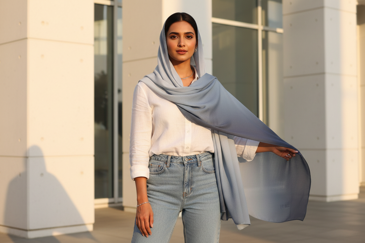 Smoke Horizon — HIBA Ombre Georgette Scarf