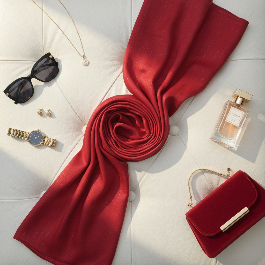 Crimson Aura — Cotton Scarf