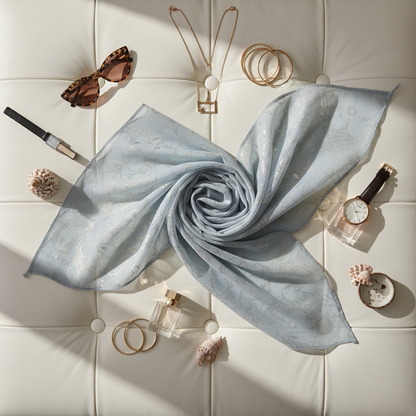 Powder Blue Serenity — Chiffon Shimmer Print Scarf