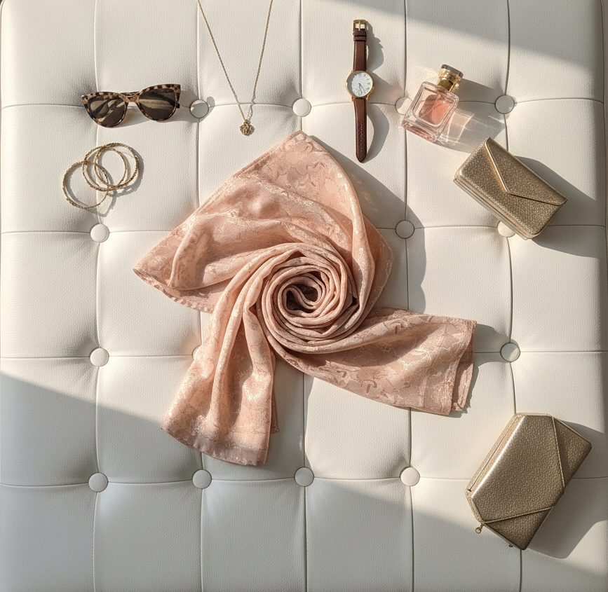 Peach Serenity — Chiffon Shimmer Print Scarf