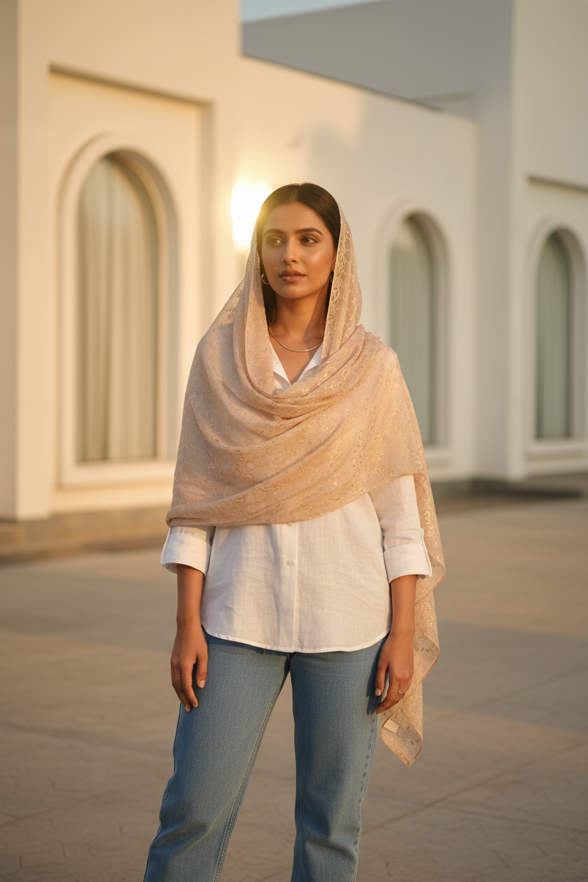 Peach Serenity — Chiffon Shimmer Print Scarf