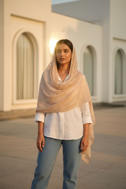 Peach Serenity — Chiffon Shimmer Print Scarf