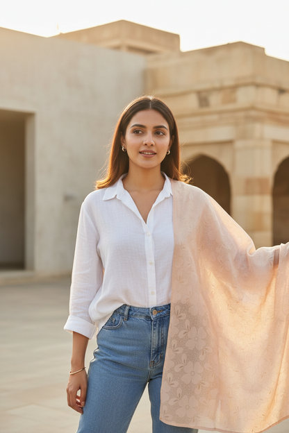 Peach Serenity — Chiffon Shimmer Print Scarf