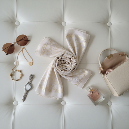 Ivory Serenity — Chiffon Shimmer Print Scarf