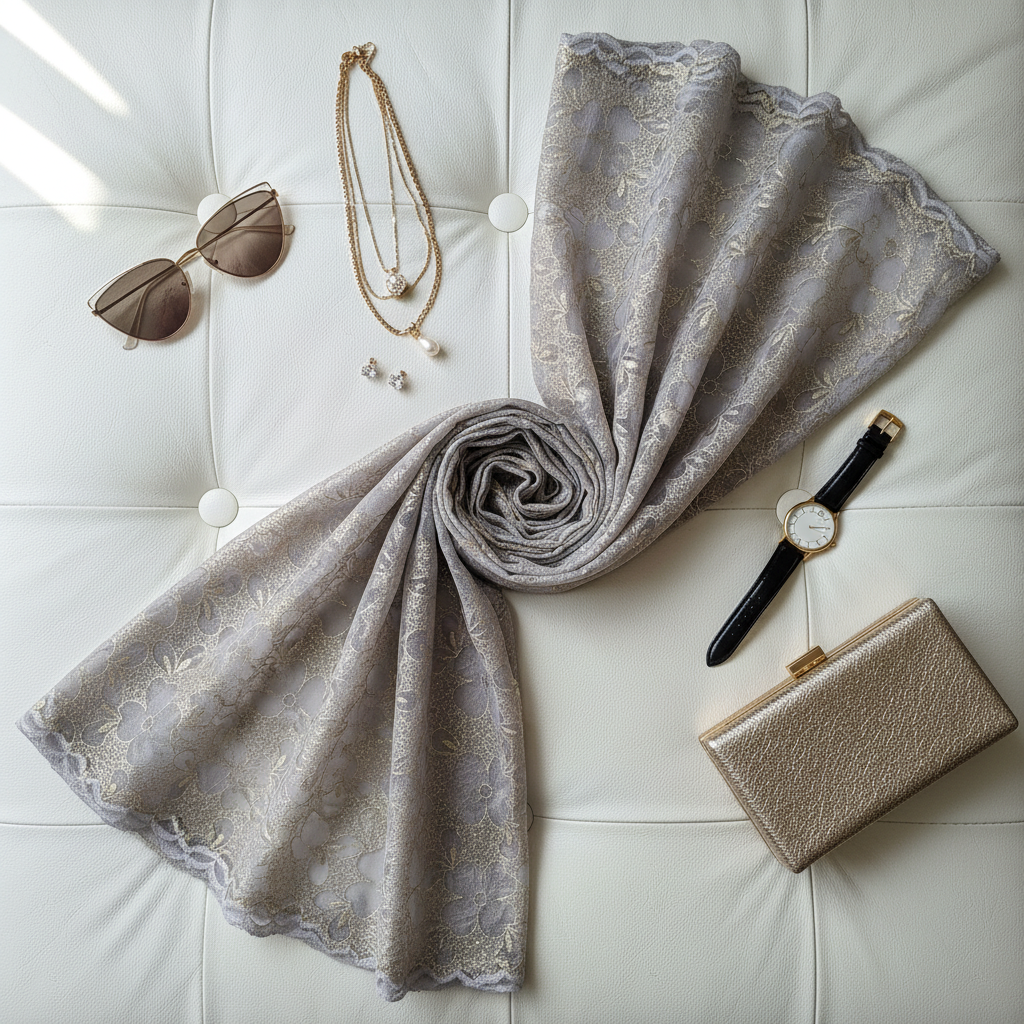 Taupe Serenity — Chiffon Shimmer Print Scarf