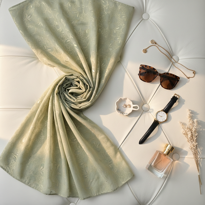 Sage Serenity — Chiffon Shimmer Print Scarf