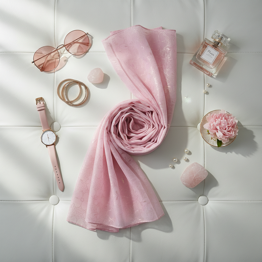 Soft Blush Serenity — Chiffon Shimmer Print Scarf