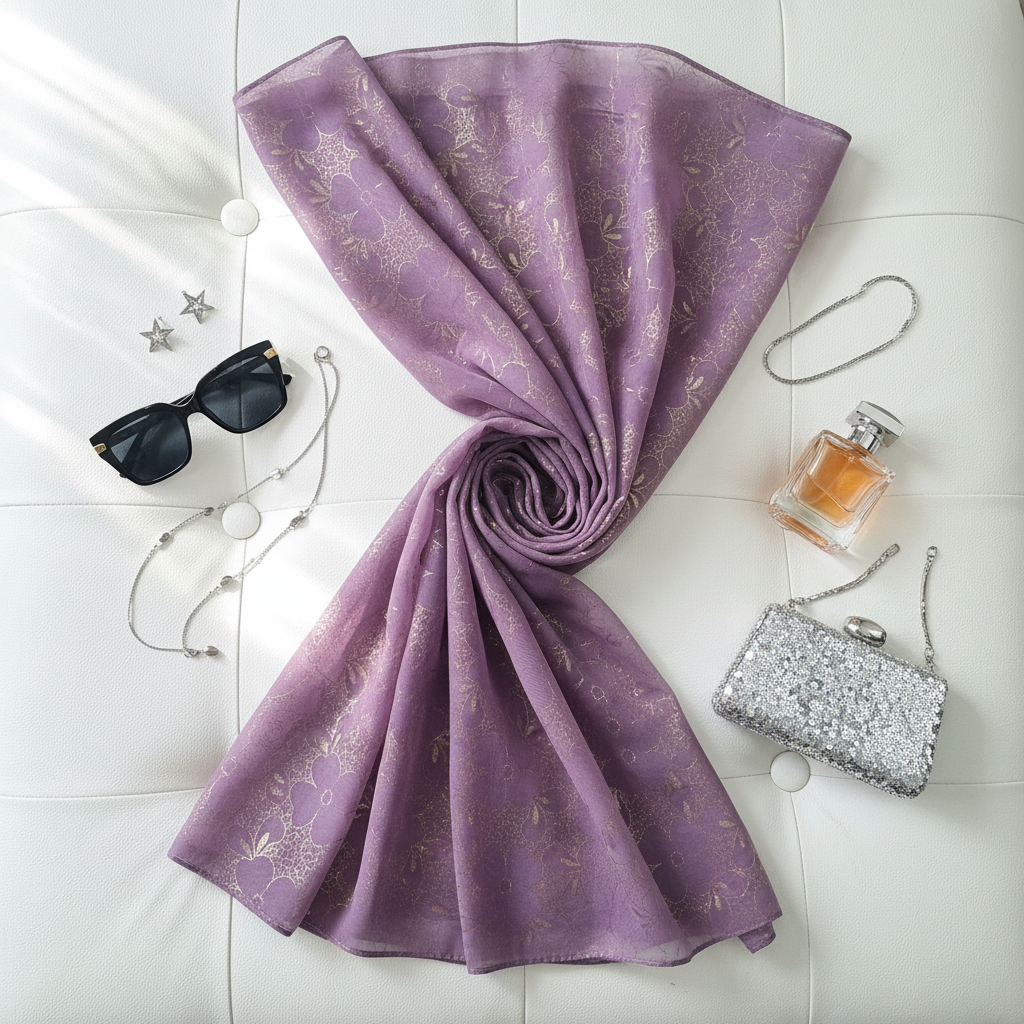 Orchid Serenity — Chiffon Shimmer Print Scarf