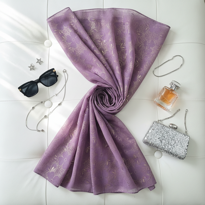Orchid Serenity — Chiffon Shimmer Print Scarf