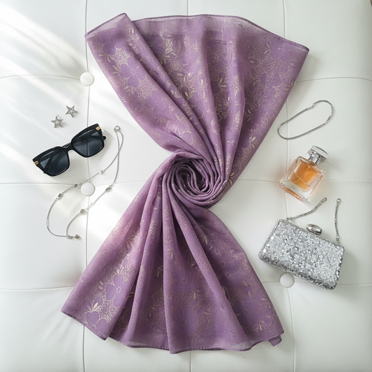 Orchid Serenity — Chiffon Shimmer Print Scarf