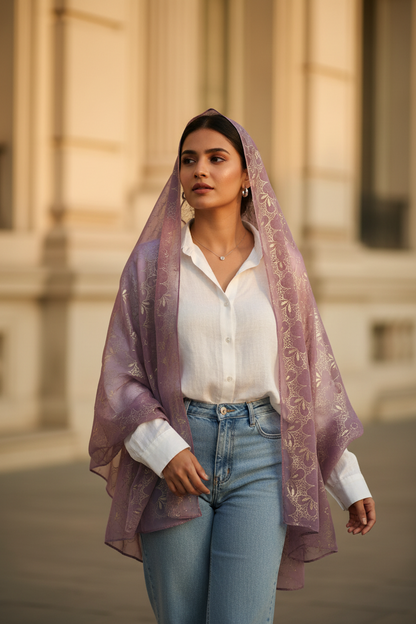 Orchid Serenity — Chiffon Shimmer Print Scarf