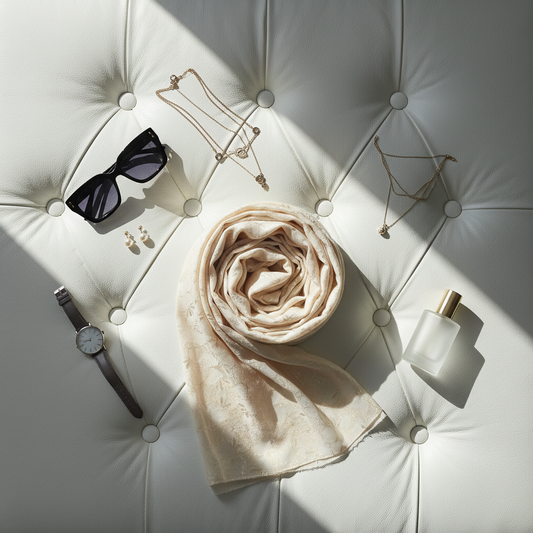 Champagne Serenity — Chiffon Shimmer Print Scarf