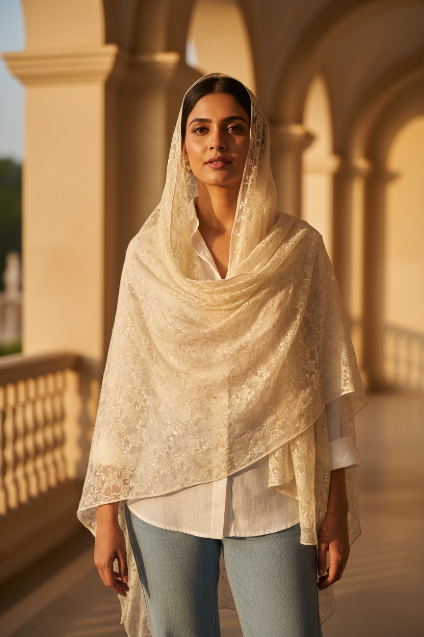 Champagne Serenity — Chiffon Shimmer Print Scarf