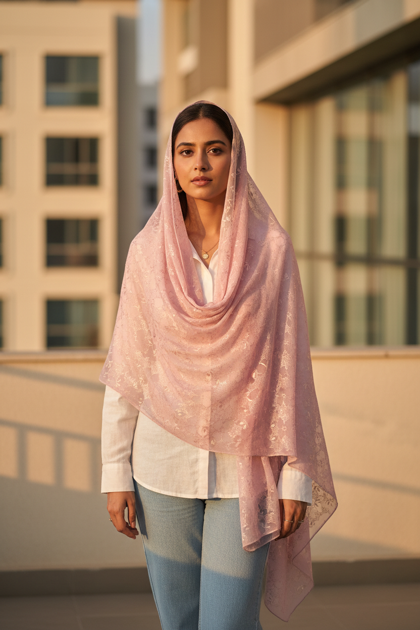 Mauve Serenity — Chiffon Shimmer Print Scarf