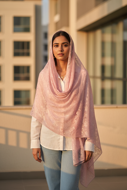 Mauve Serenity — Chiffon Shimmer Print Scarf