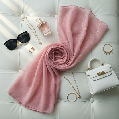 Pink Serenity — Chiffon Shimmer Print Scarf