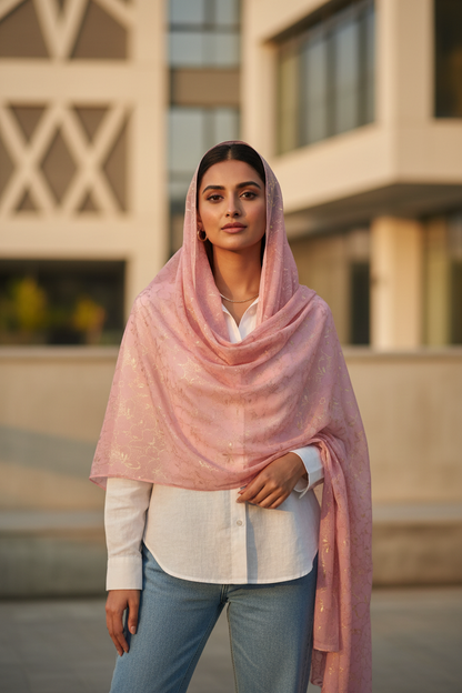 Pink Serenity — Chiffon Shimmer Print Scarf
