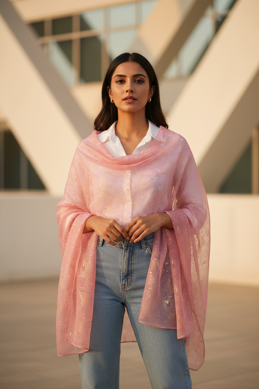 Pink Serenity — Chiffon Shimmer Print Scarf