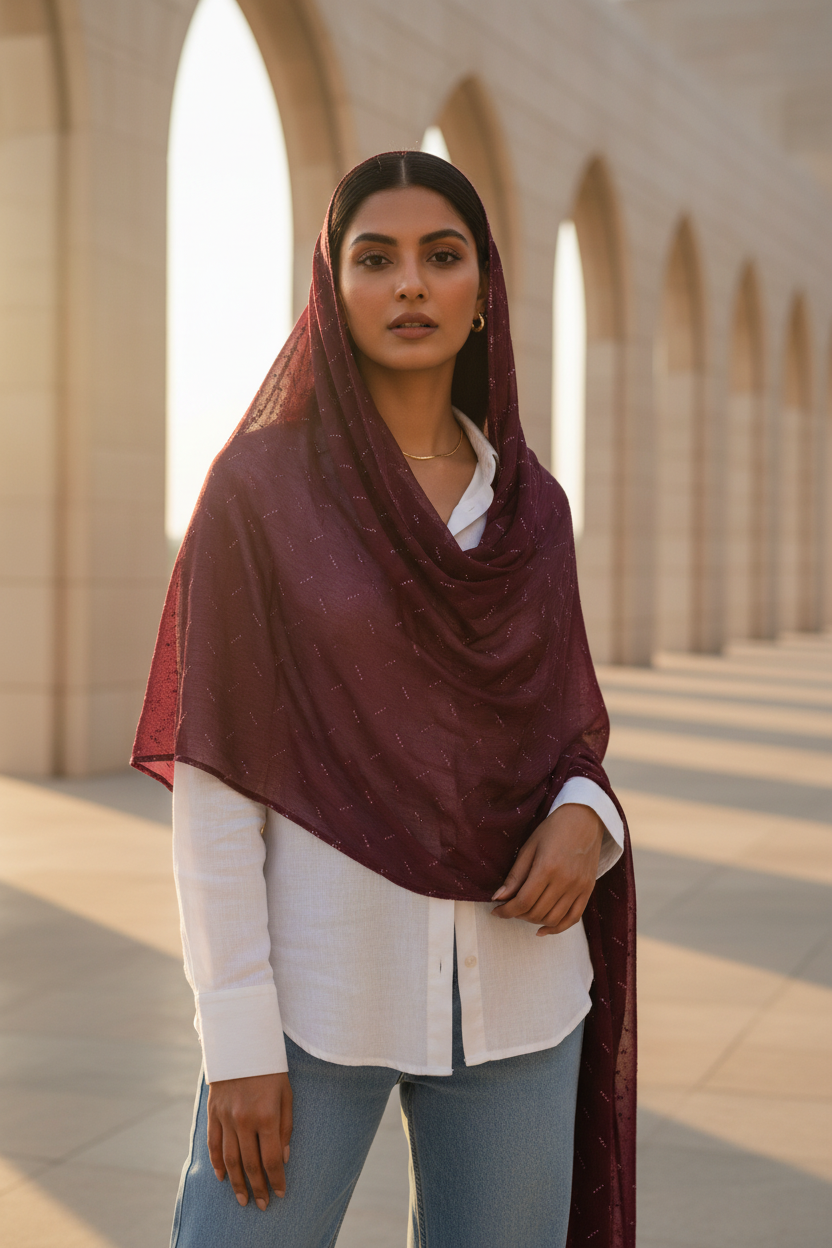 Plum Shimmer — Chiffon Scarf