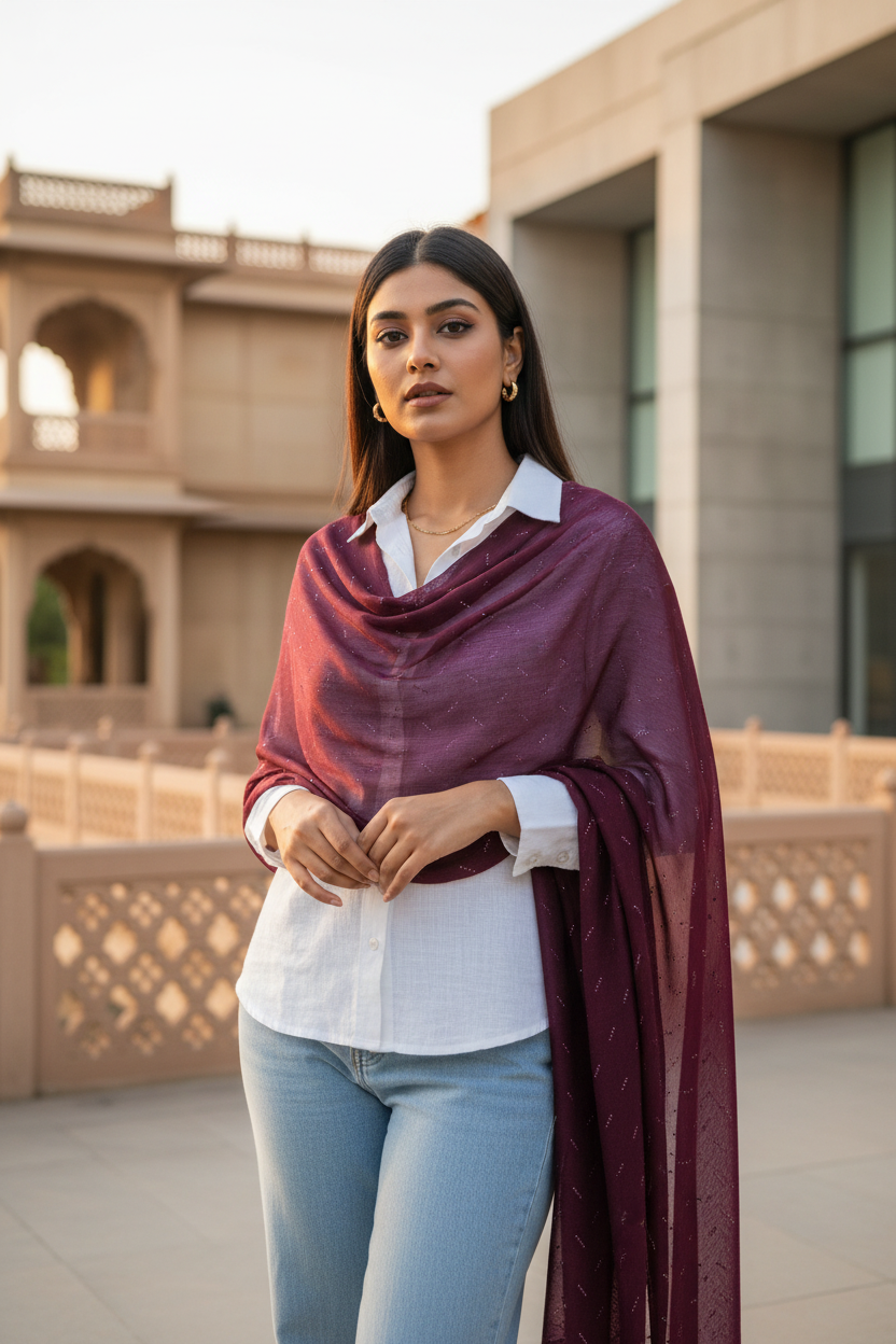 Plum Shimmer — Chiffon Scarf