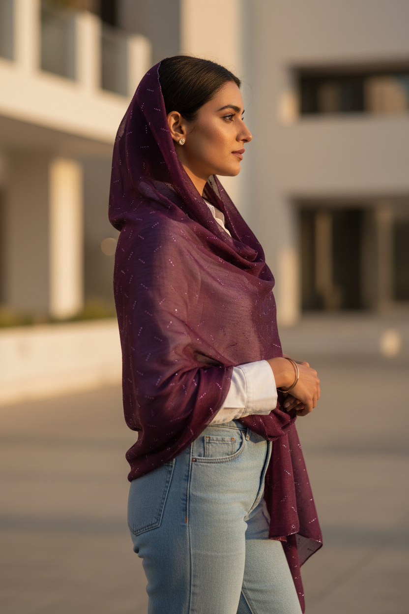 Plum Shimmer — Chiffon Scarf