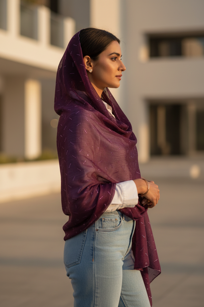 Plum Shimmer — Chiffon Scarf