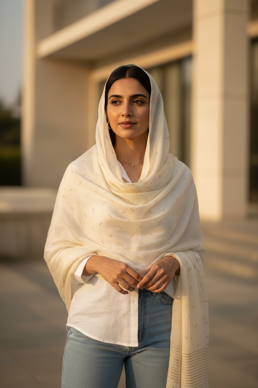 Ivory Shimmer— Chiffon Scarf