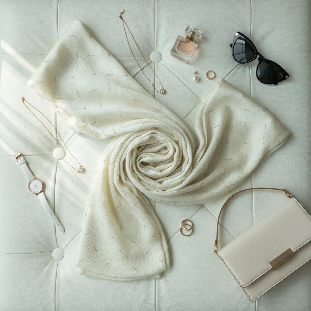 Ivory Shimmer— Chiffon Scarf