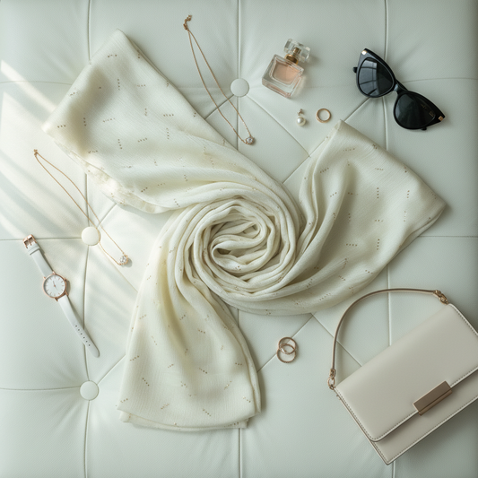 Ivory Shimmer— Chiffon Scarf