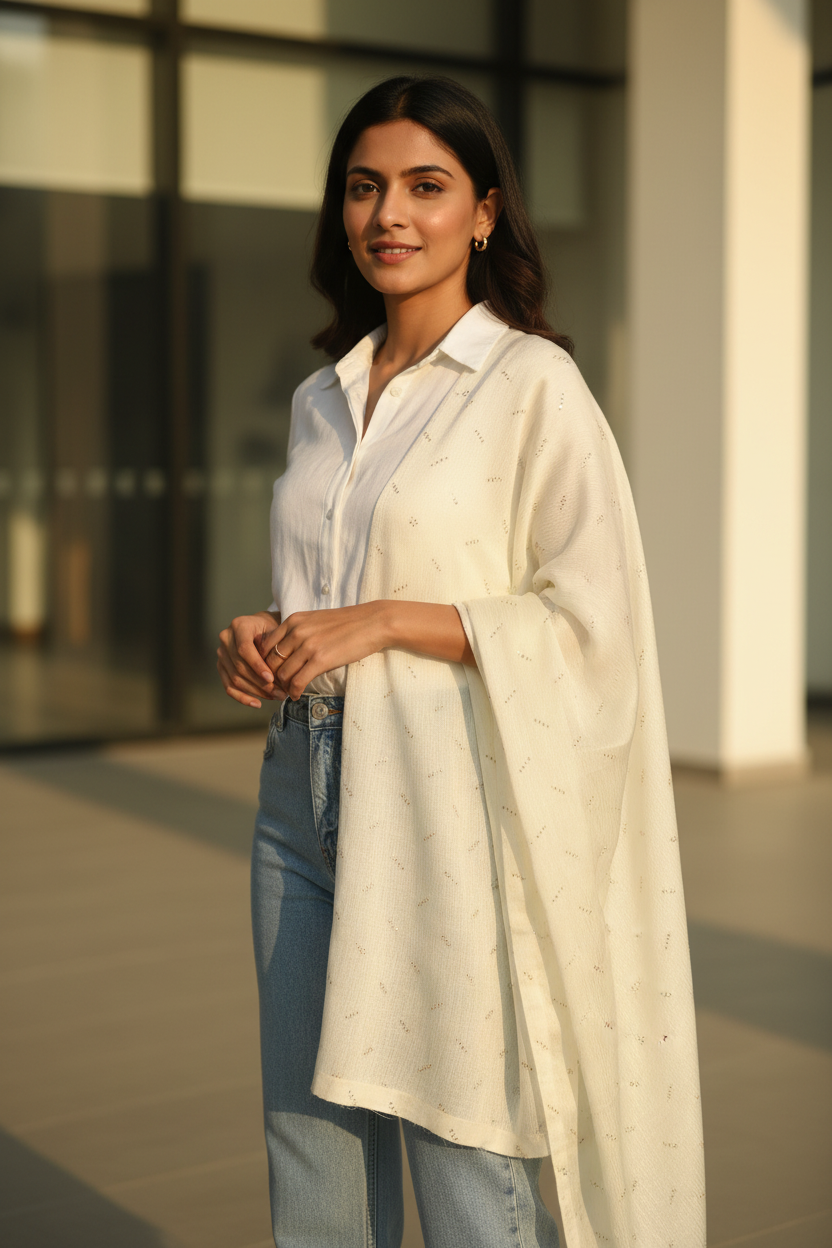 Ivory Shimmer— Chiffon Scarf