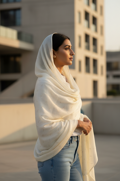 Ivory Shimmer— Chiffon Scarf