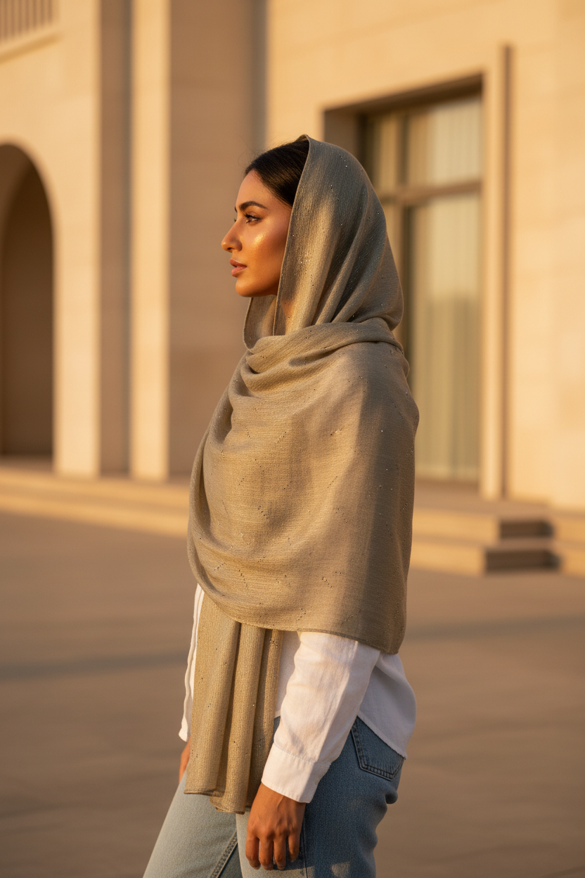 Taupe Shimmer — Chiffon Scarf