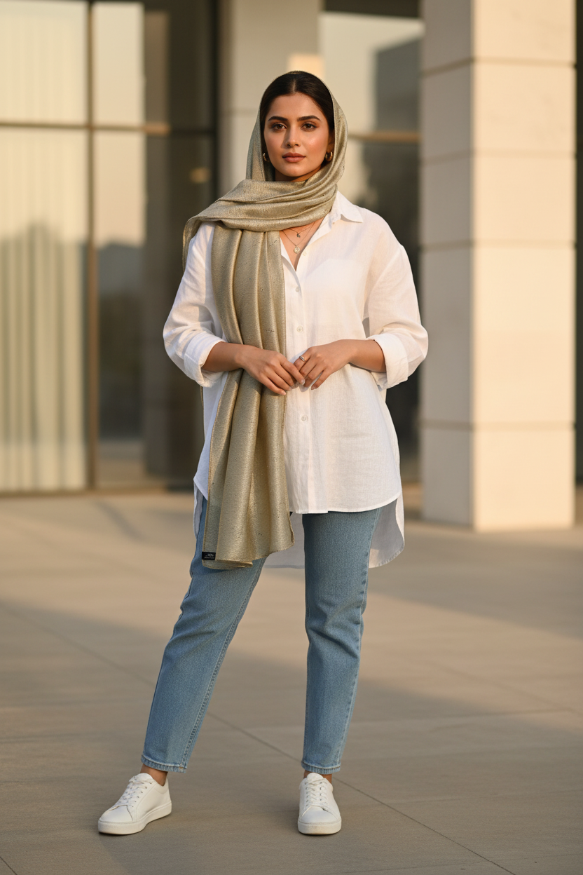 Taupe Shimmer — Chiffon Scarf