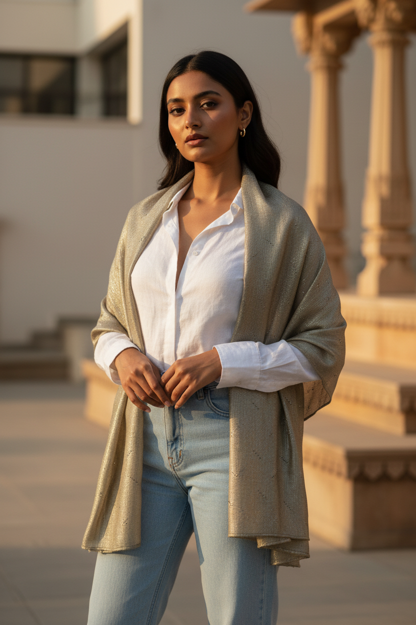 Taupe Shimmer — Chiffon Scarf