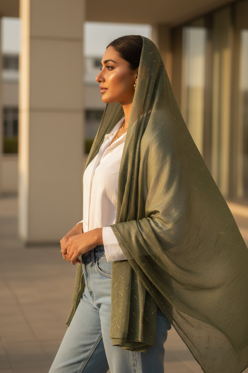 Olive Aura — Chiffon Scarf