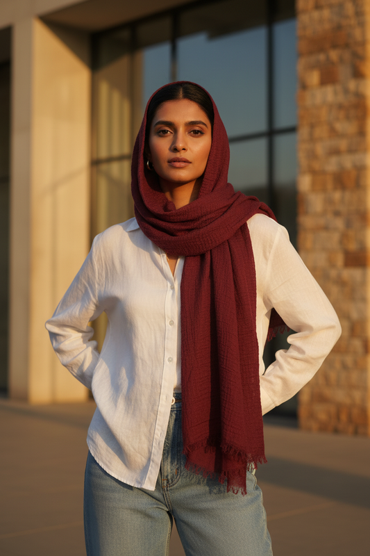 Berry Veil — Crinkled Cotton Scarf