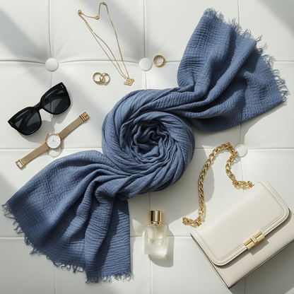 Steel Mist — Crinkled Cotton Scarf