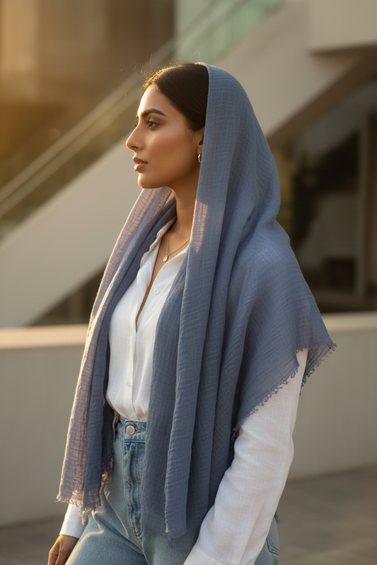 Steel Mist — Crinkled Cotton Scarf