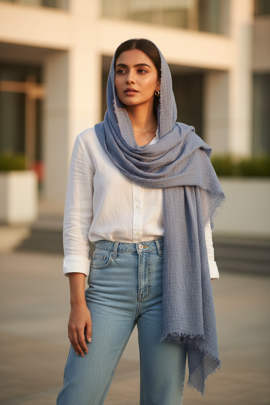 Steel Mist — Crinkled Cotton Scarf
