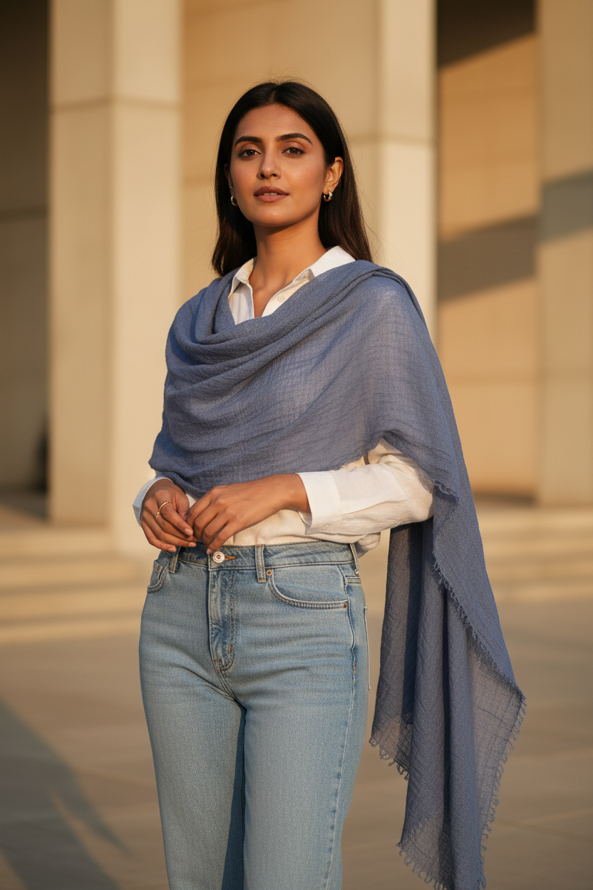 Steel Mist — Crinkled Cotton Scarf