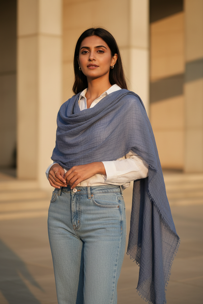 Steel Mist — Crinkled Cotton Scarf