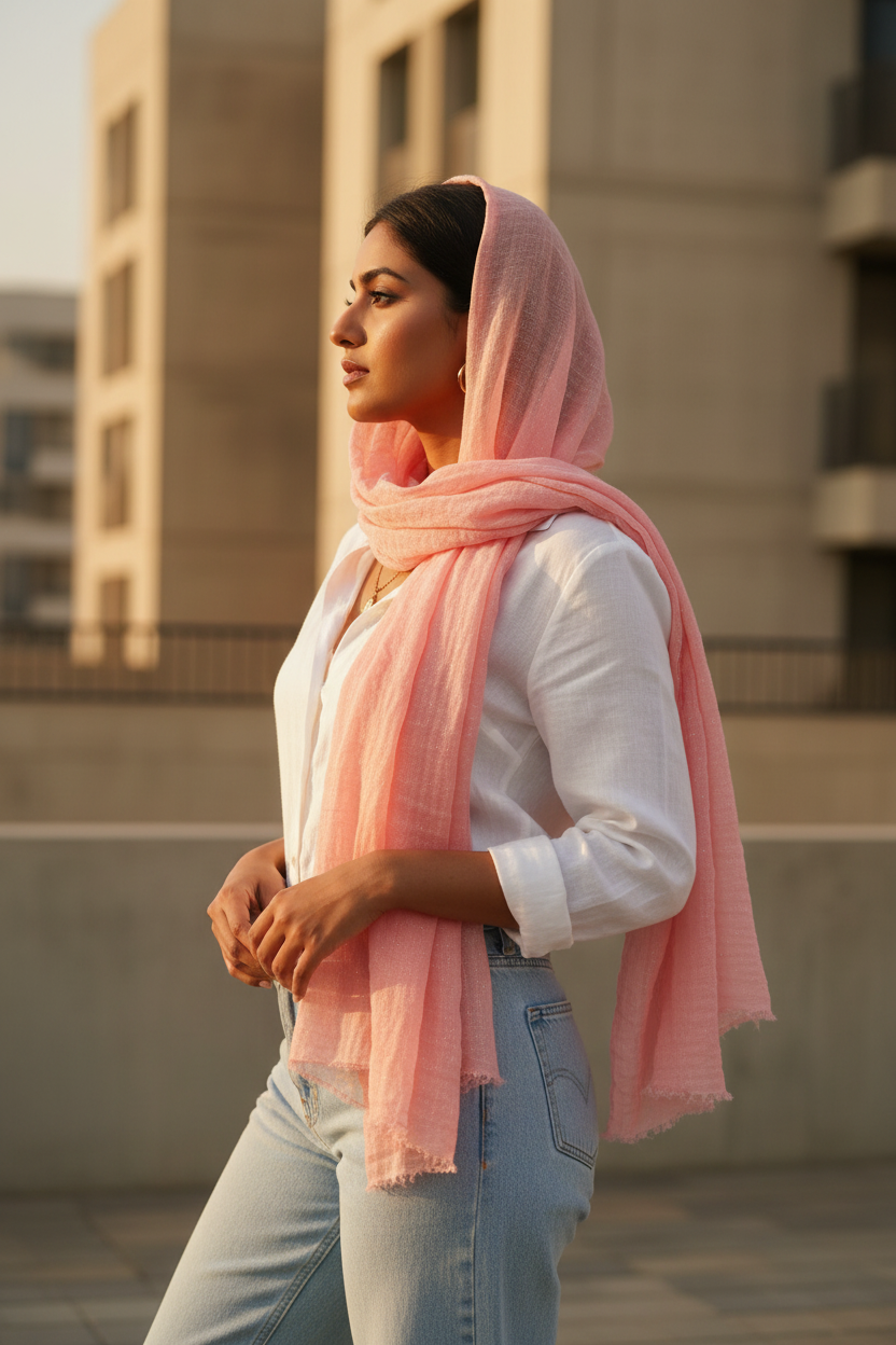 Peach Blush — Crinkled Cotton Scarf