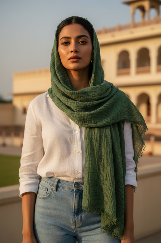 Forest Muse — Crinkled Cotton Scarf