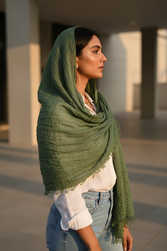 Forest Muse — Crinkled Cotton Scarf
