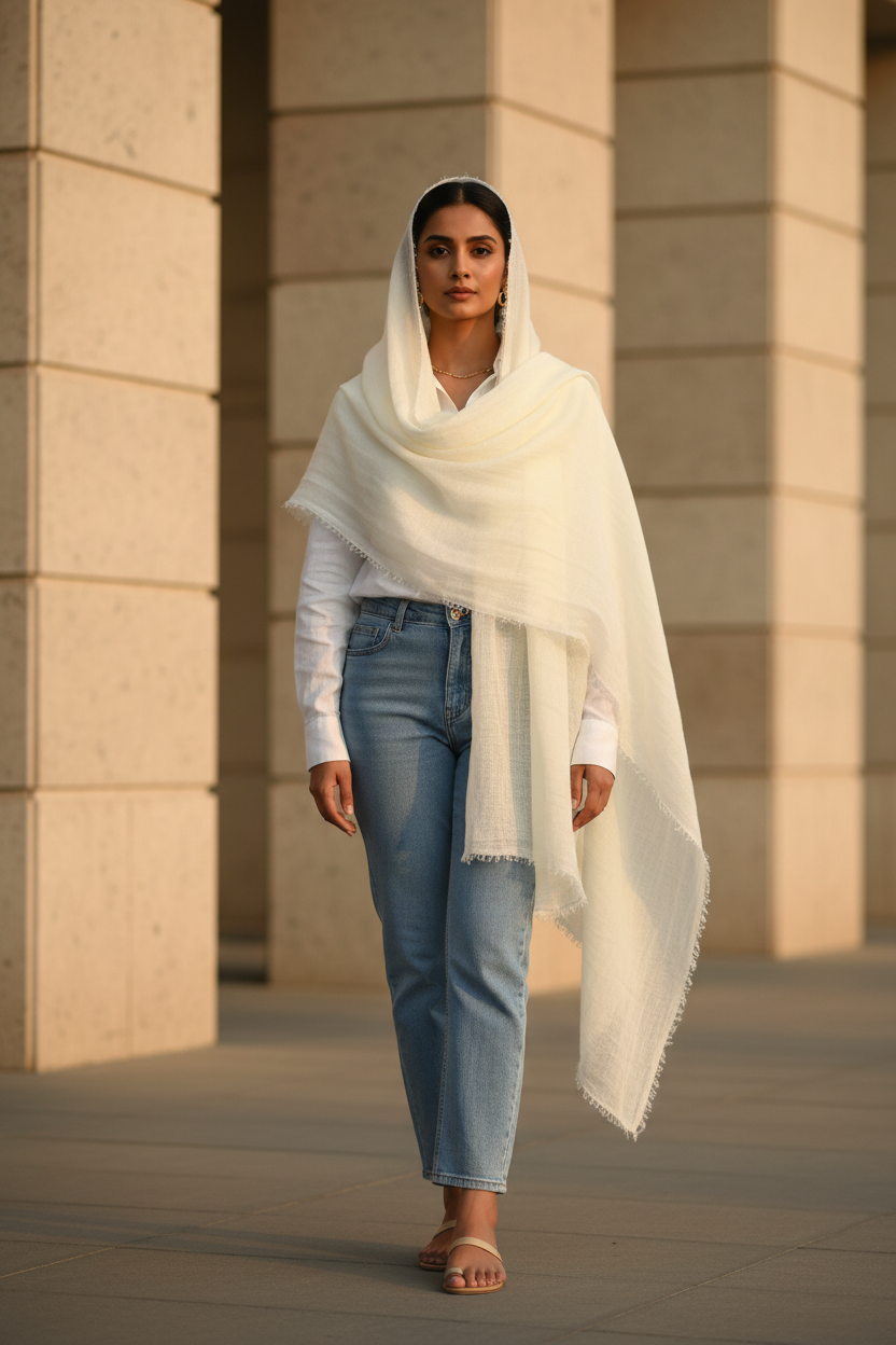 Cloud Cream — Crinkled Cotton Scarf