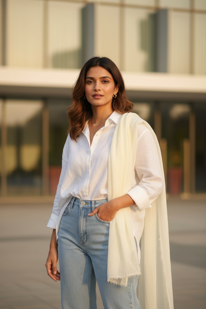 Cloud Cream — Crinkled Cotton Scarf