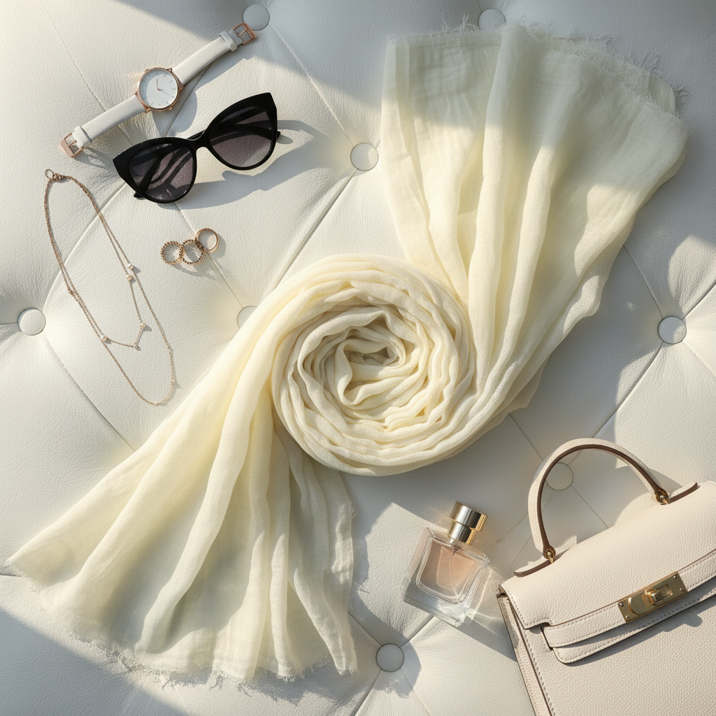 Cloud Cream — Crinkled Cotton Scarf