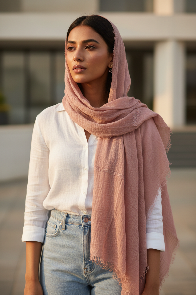 Dusty Rose — Crinkled Cotton Scarf