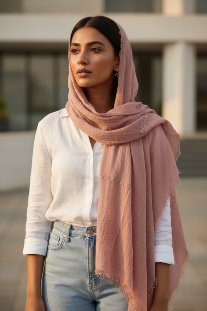 Dusty Rose — Crinkled Cotton Scarf